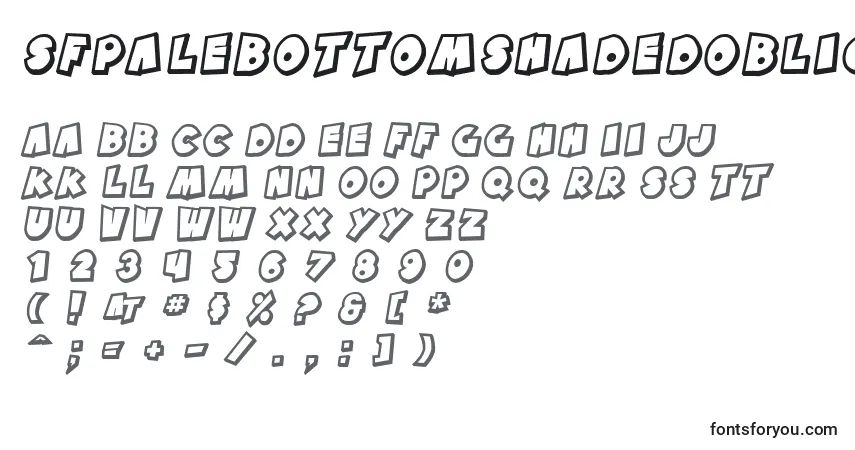 Czcionka SfPaleBottomShadedOblique – alfabet, cyfry, specjalne znaki