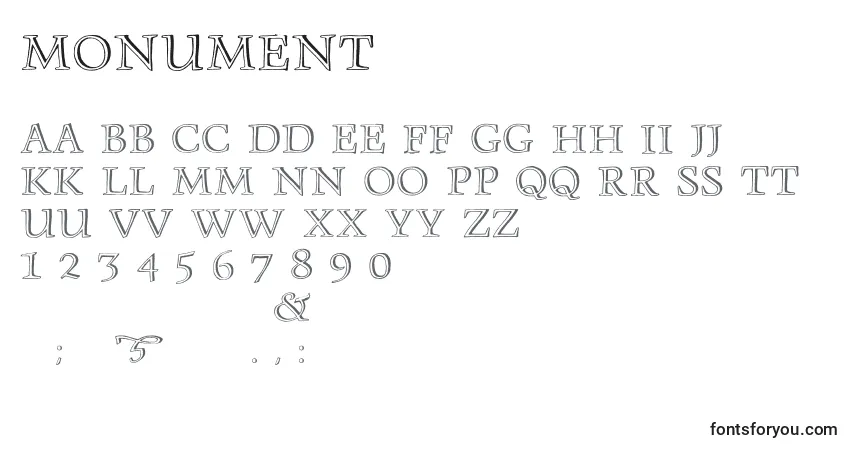 Schriftart Monument (118063) – Alphabet, Zahlen, spezielle Symbole
