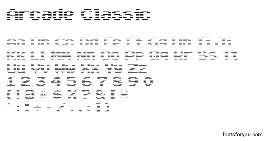 A fonte Arcade Classic – alfabeto, números, caracteres especiais