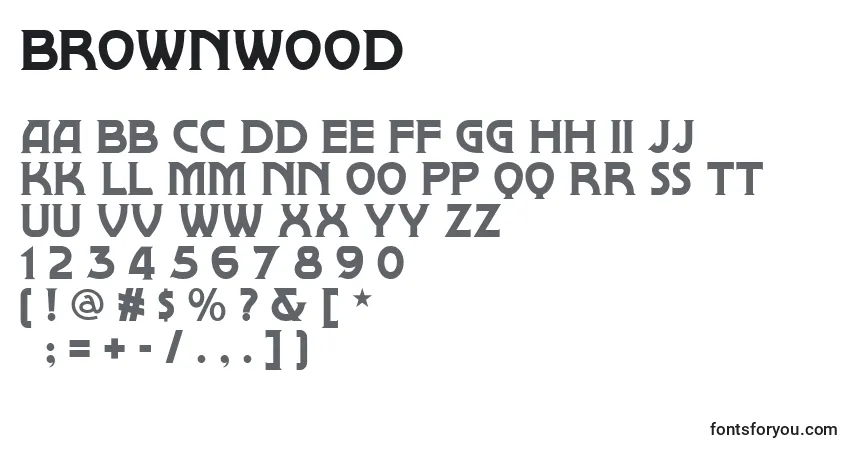 A fonte Brownwood – alfabeto, números, caracteres especiais