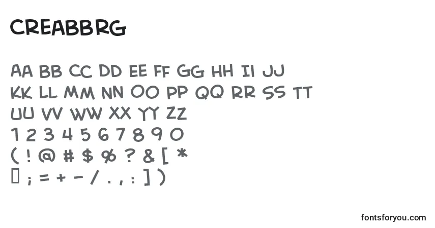 A fonte Creabbrg – alfabeto, números, caracteres especiais