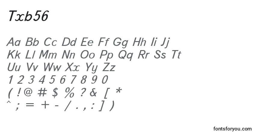 A fonte Txb56 – alfabeto, números, caracteres especiais