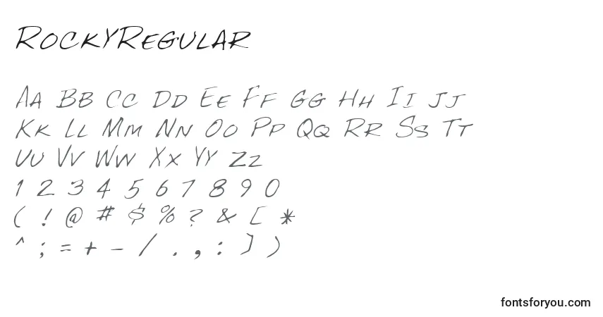 A fonte RockyRegular – alfabeto, números, caracteres especiais