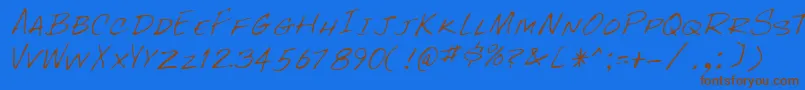フォントRockyRegular – 茶色の文字が青い背景にあります。