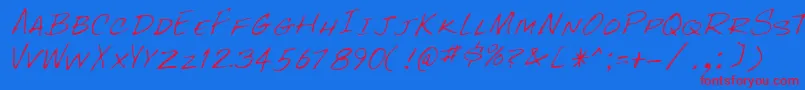 RockyRegular-Schriftart – Rote Schriften auf blauem Hintergrund