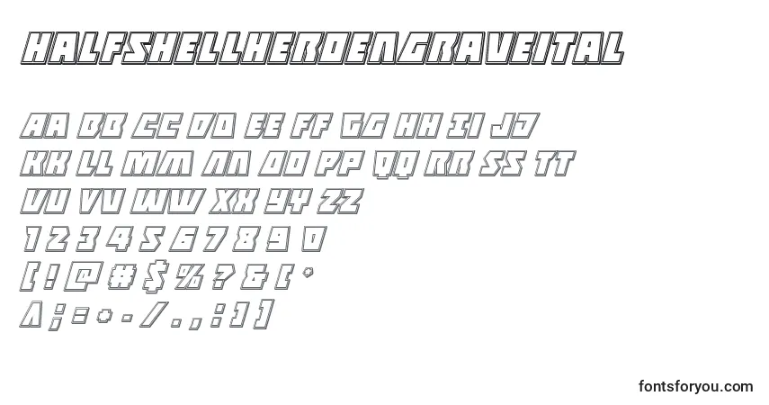 Halfshellheroengraveital-fontti – aakkoset, numerot, erikoismerkit