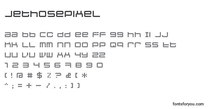 Czcionka Jethosepixel – alfabet, cyfry, specjalne znaki