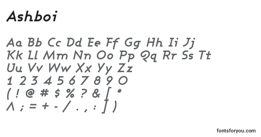 Schriftart Ashboi – Alphabet, Zahlen, spezielle Symbole