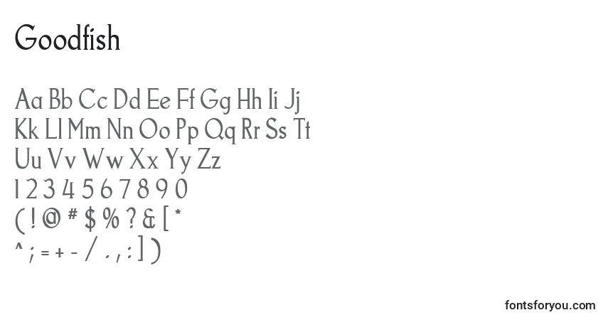 Czcionka Goodfish – alfabet, cyfry, specjalne znaki