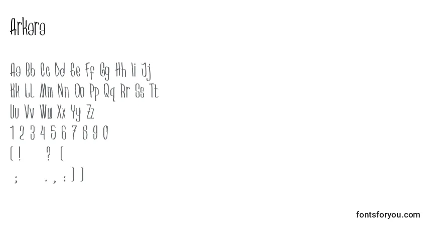 Schriftart Arkara – Alphabet, Zahlen, spezielle Symbole