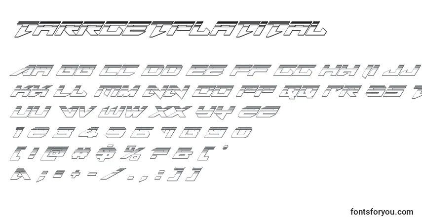 Schriftart Tarrgetplatital – Alphabet, Zahlen, spezielle Symbole