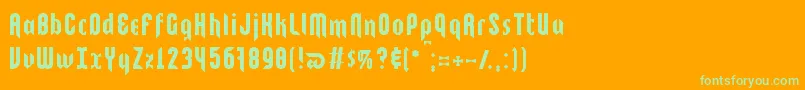 Weitere Informationen zur Kebab...-Schriftart Kebab...-Schriftart – Grüne Schriften auf orangefarbenem Hintergrund