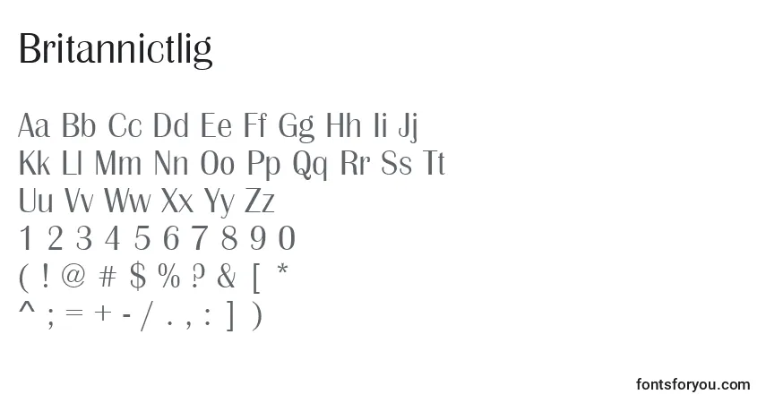 Britannictlig-fontti – aakkoset, numerot, erikoismerkit