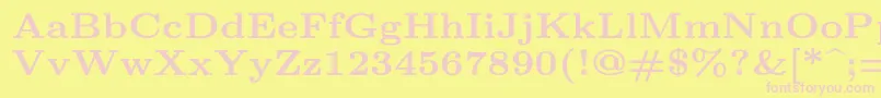 Lmroman7Bold-fontti – vaaleanpunaiset fontit keltaisella taustalla