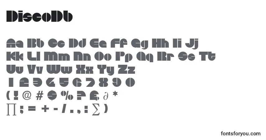 A fonte DiscoDb – alfabeto, números, caracteres especiais