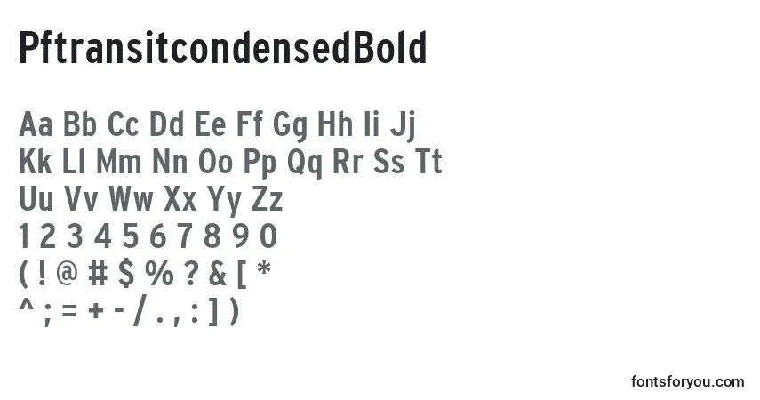 A fonte PftransitcondensedBold – alfabeto, números, caracteres especiais