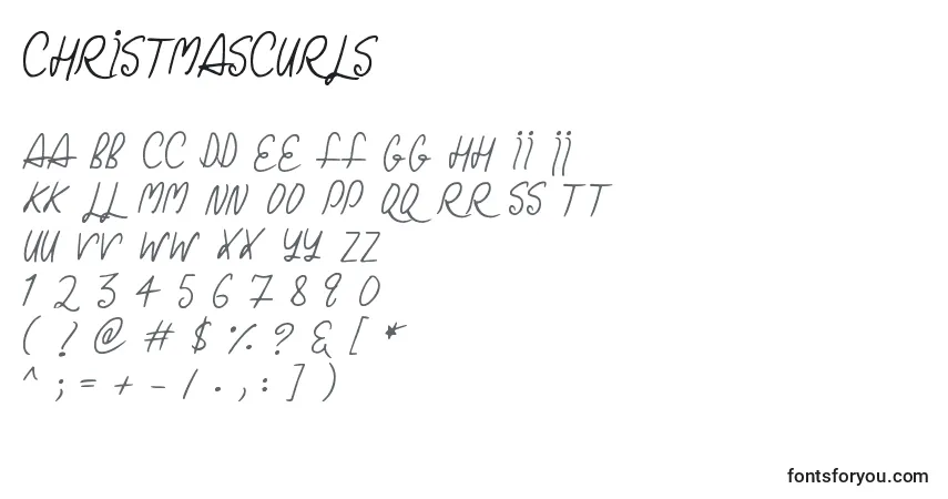 A fonte ChristmasCurls (118110) – alfabeto, números, caracteres especiais