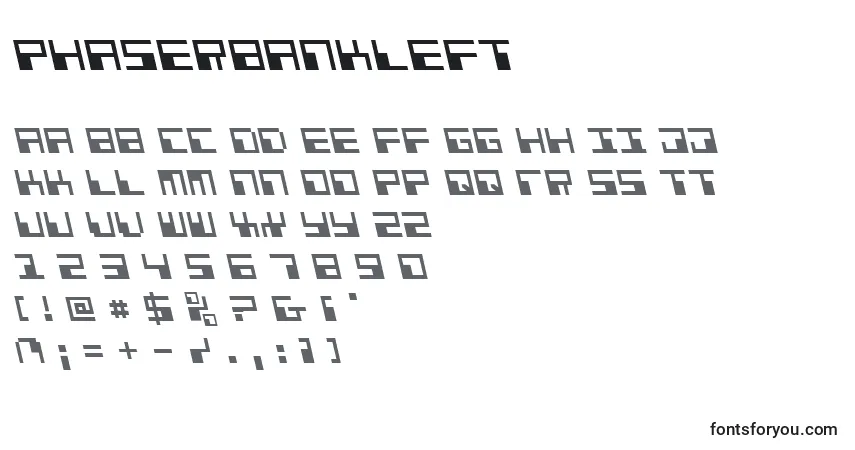 Czcionka Phaserbankleft – alfabet, cyfry, specjalne znaki