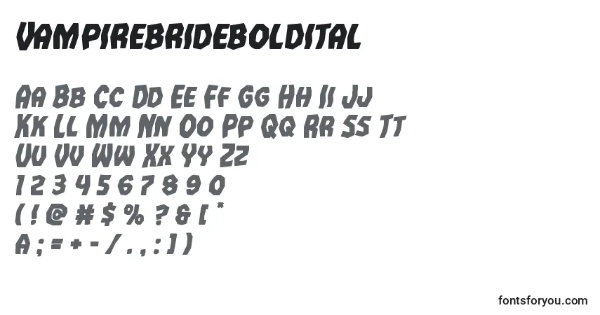 Czcionka Vampirebrideboldital – alfabet, cyfry, specjalne znaki