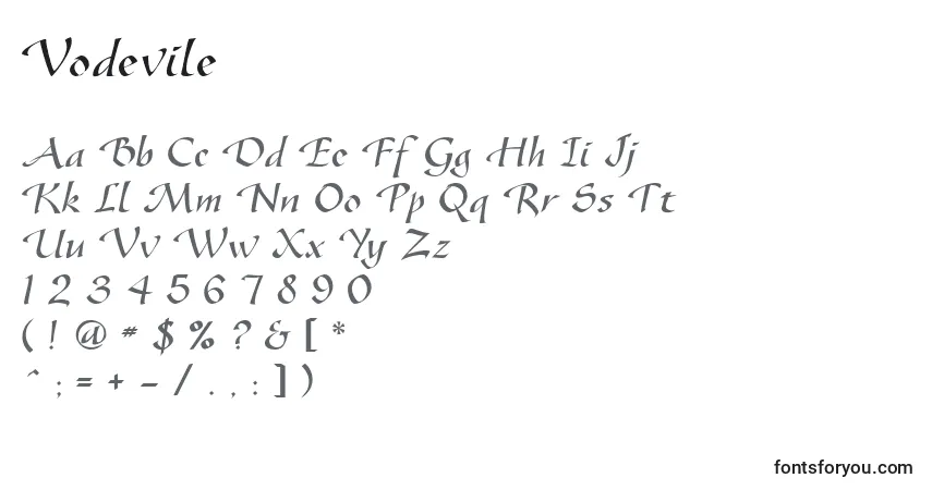 Шрифт Vodevile – алфавит, цифры, специальные символы
