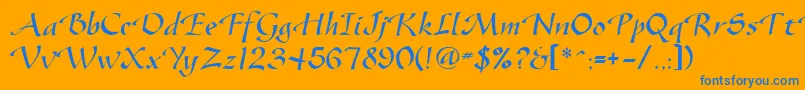 Vodevile-Schriftart – Blaue Schriften auf orangefarbenem Hintergrund