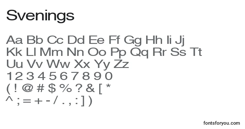 A fonte Svenings – alfabeto, números, caracteres especiais