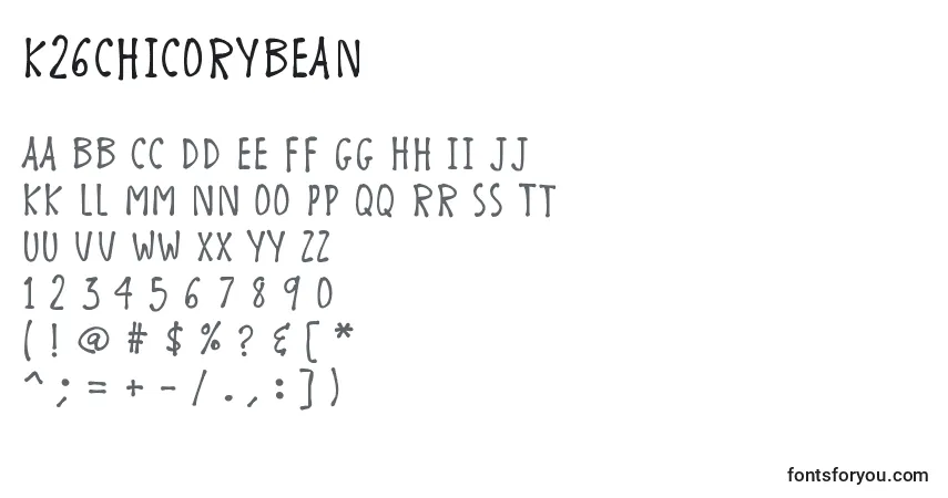 Czcionka K26chicorybean – alfabet, cyfry, specjalne znaki