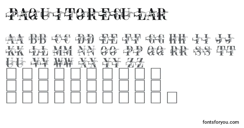 Czcionka PaquitoRegular – alfabet, cyfry, specjalne znaki