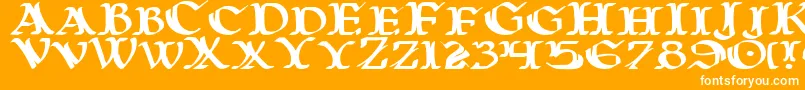 WarsOfAsgardExpanded-Schriftart – Weiße Schriften auf orangefarbenem Hintergrund
