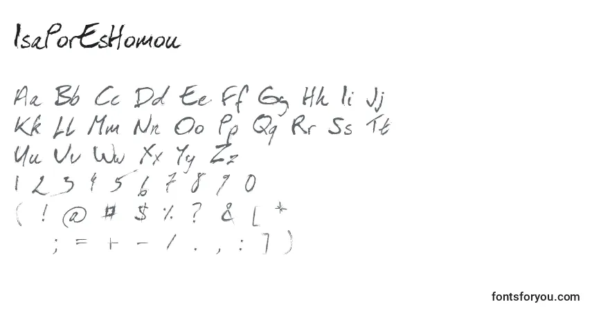 A fonte IsaPorEsHomou – alfabeto, números, caracteres especiais