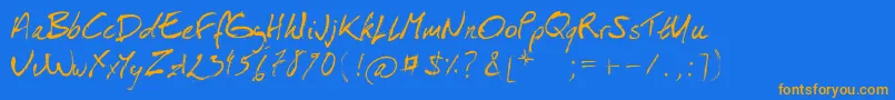 フォントIsaPorEsHomou – オレンジ色の文字が青い背景にあります。