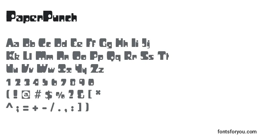 A fonte PaperPunch – alfabeto, números, caracteres especiais