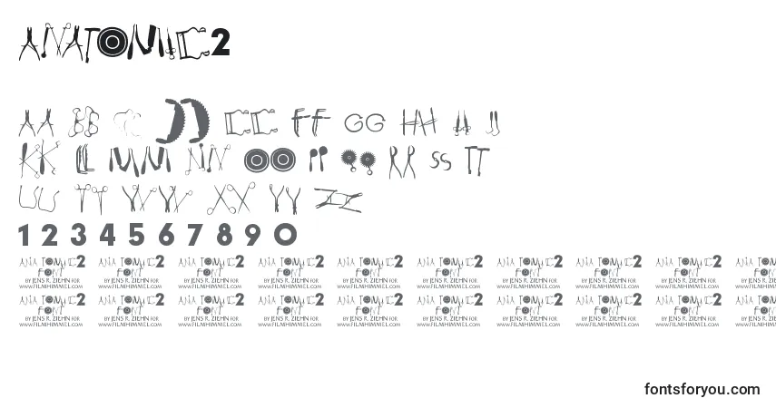 Czcionka Anatomie2 – alfabet, cyfry, specjalne znaki