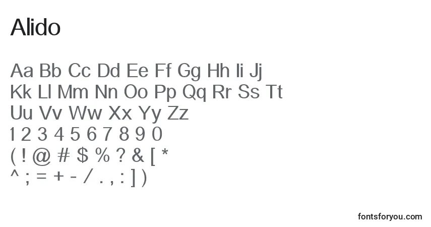 Czcionka Alido – alfabet, cyfry, specjalne znaki