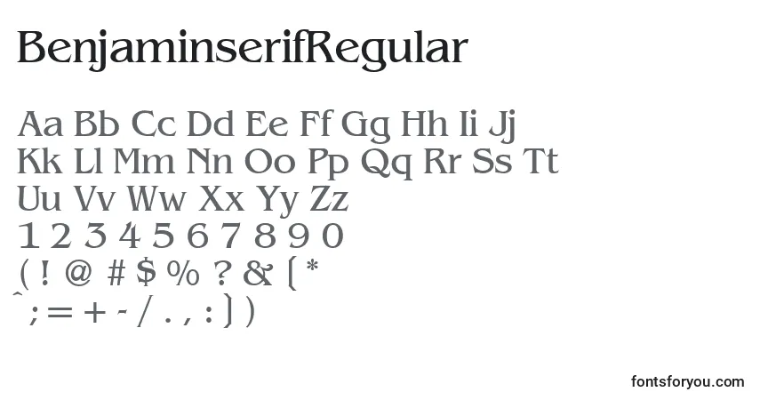 Czcionka BenjaminserifRegular – alfabet, cyfry, specjalne znaki