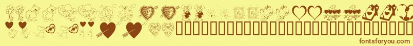 フォントKrBeMine – 茶色の文字が黄色の背景にあります。