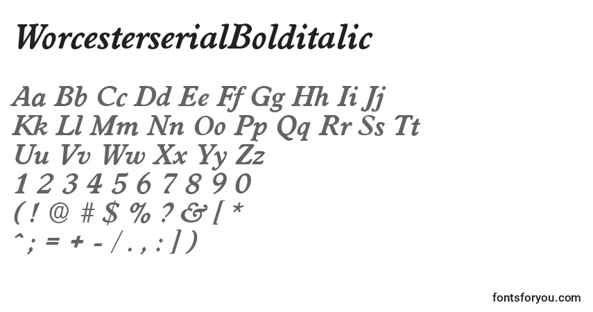 A fonte WorcesterserialBolditalic – alfabeto, números, caracteres especiais
