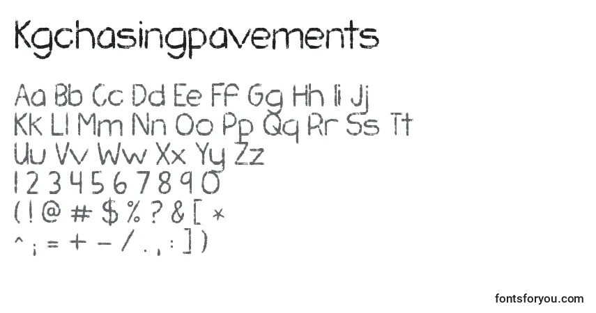 Czcionka Kgchasingpavements – alfabet, cyfry, specjalne znaki