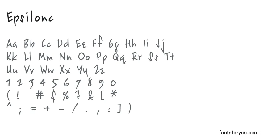 Schriftart Epsilonc – Alphabet, Zahlen, spezielle Symbole