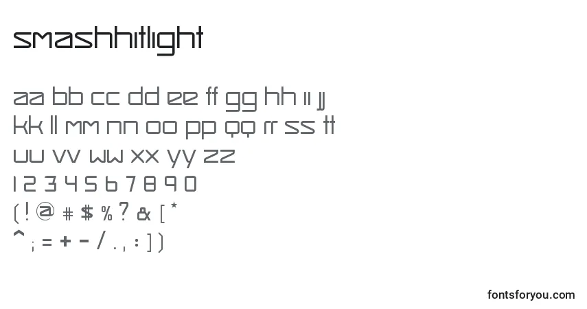 Schriftart SmashHitLight – Alphabet, Zahlen, spezielle Symbole