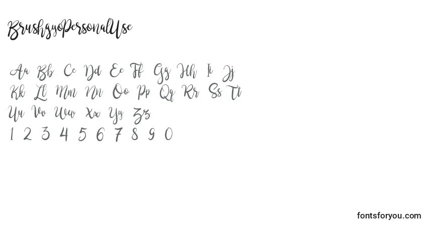 A fonte BrushgyoPersonalUse (118149) – alfabeto, números, caracteres especiais