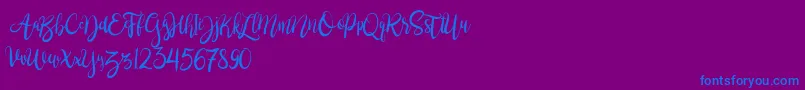 BrushgyoPersonalUse-Schriftart – Blaue Schriften auf violettem Hintergrund