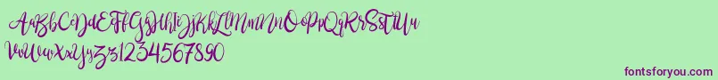 BrushgyoPersonalUse Font – Purple Fonts on Green Background