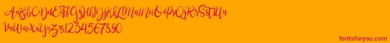 BrushgyoPersonalUse-Schriftart – Rote Schriften auf orangefarbenem Hintergrund