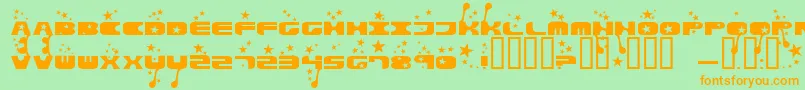 フォントParasol – オレンジの文字が緑の背景にあります。