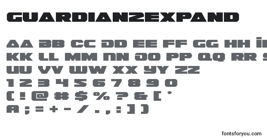 Czcionka Guardian2expand – alfabet, cyfry, specjalne znaki