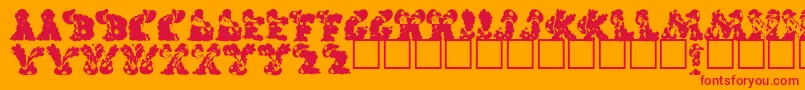 KilroysRegular-Schriftart – Rote Schriften auf orangefarbenem Hintergrund