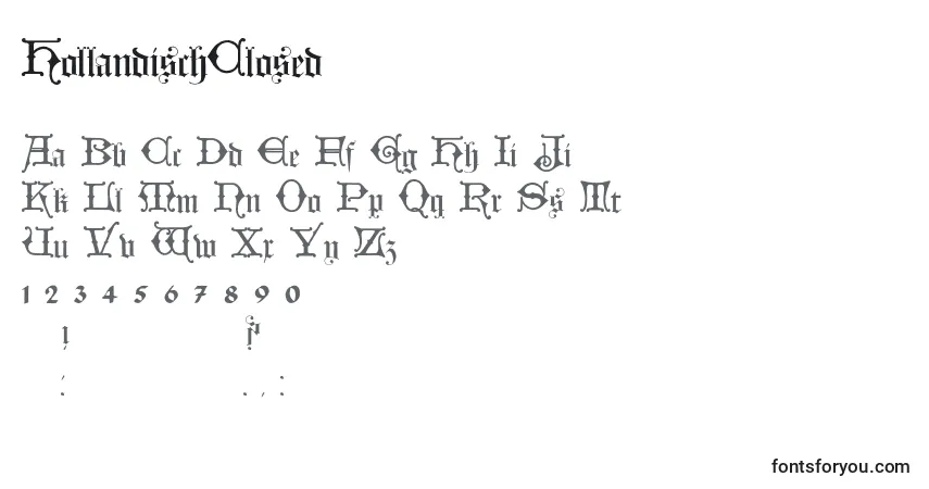 A fonte HollandischClosed (118165) – alfabeto, números, caracteres especiais