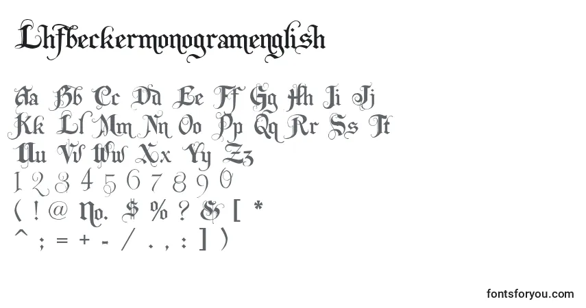 Czcionka Lhfbeckermonogramenglish – alfabet, cyfry, specjalne znaki