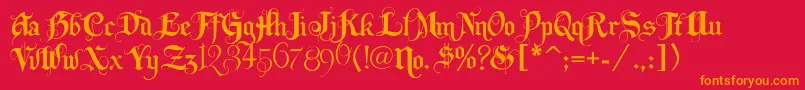 Lhfbeckermonogramenglish-Schriftart – Orangefarbene Schriften auf rotem Hintergrund